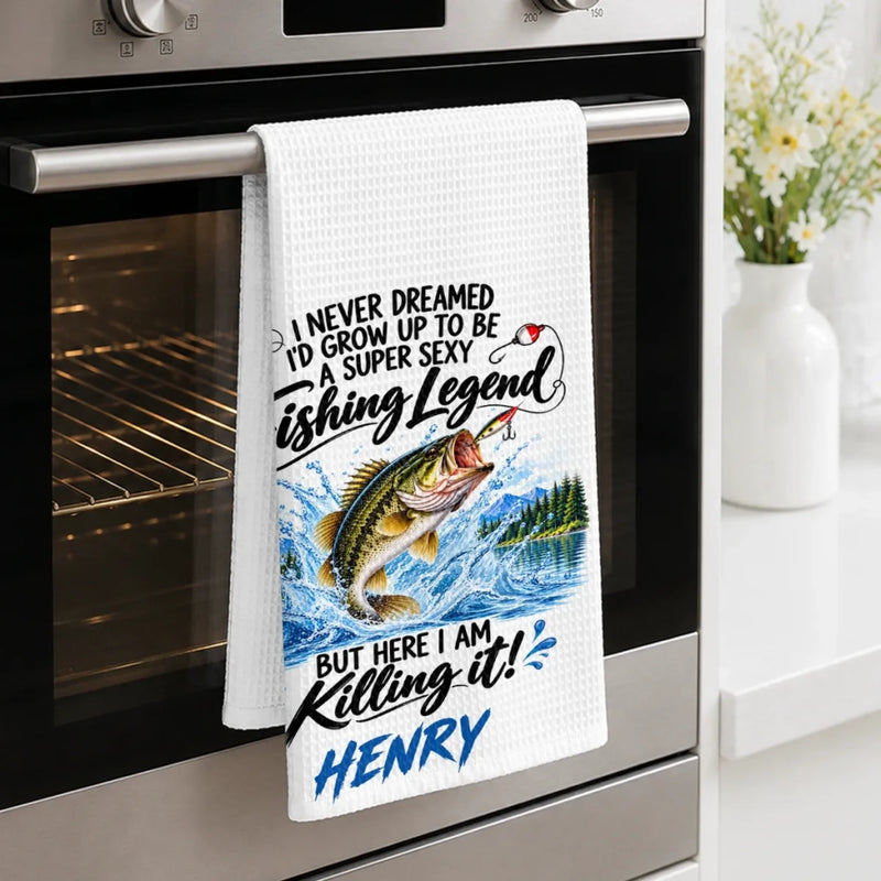 Custom Name Funny Fishing Legend Gifts for Men - Personalized Kitchen Towel