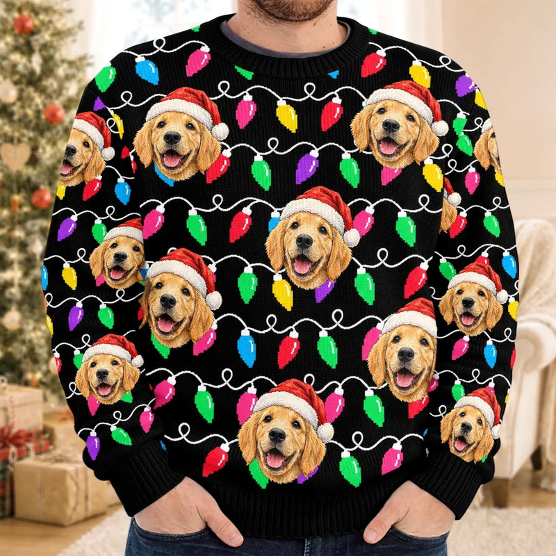 Custom Pet Photo Christmas Light Gifts For Dog And Cat Lovers - Personalized Ugly Sweatshirt