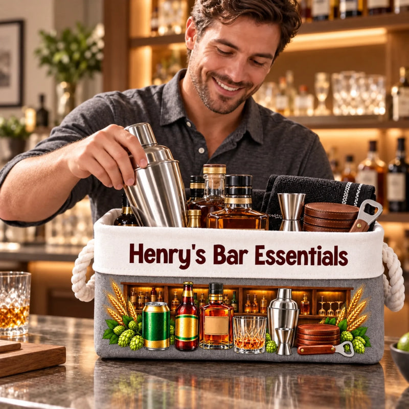 Custom Name Bar Essentials Gifts - Personalized Storage Basket