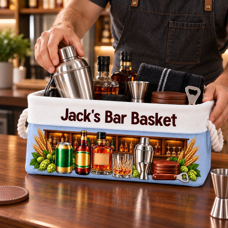 Custom Name Bar Essentials Gifts - Personalized Storage Basket