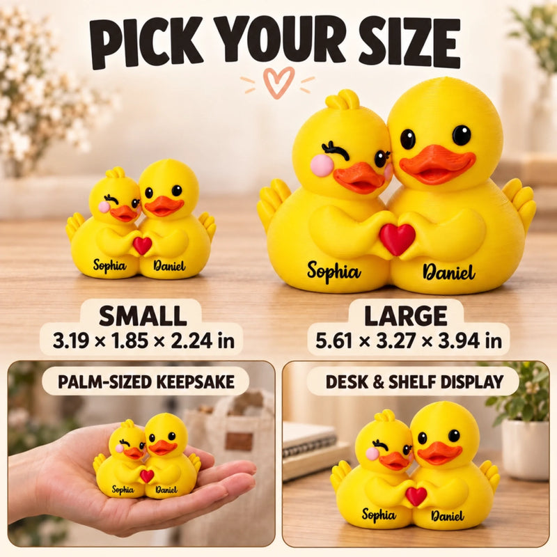 Custom Name Romantic Duck Couple Gifts - Personalized Couple Yellow Duck Figurine