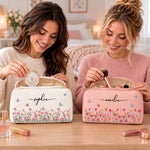 Custom Name Butterfly Wildflower Gifts For Women - Personalized PU Leather Travel Toiletry Bag