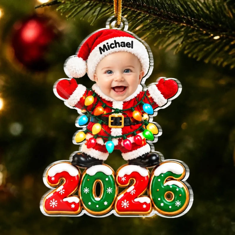 Custom Photo Name Baby Santa Christmas Gifts - Personalized Acrylic Ornament