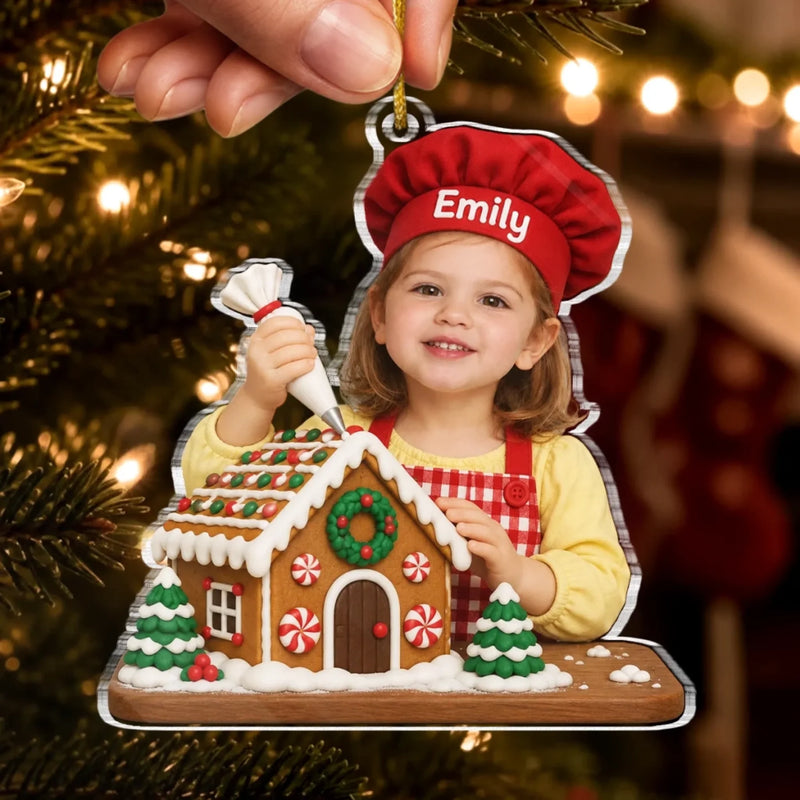 Custom Photo Gingerbread Baking Christmas Gifts for Kids - Personalized Acrylic Ornament