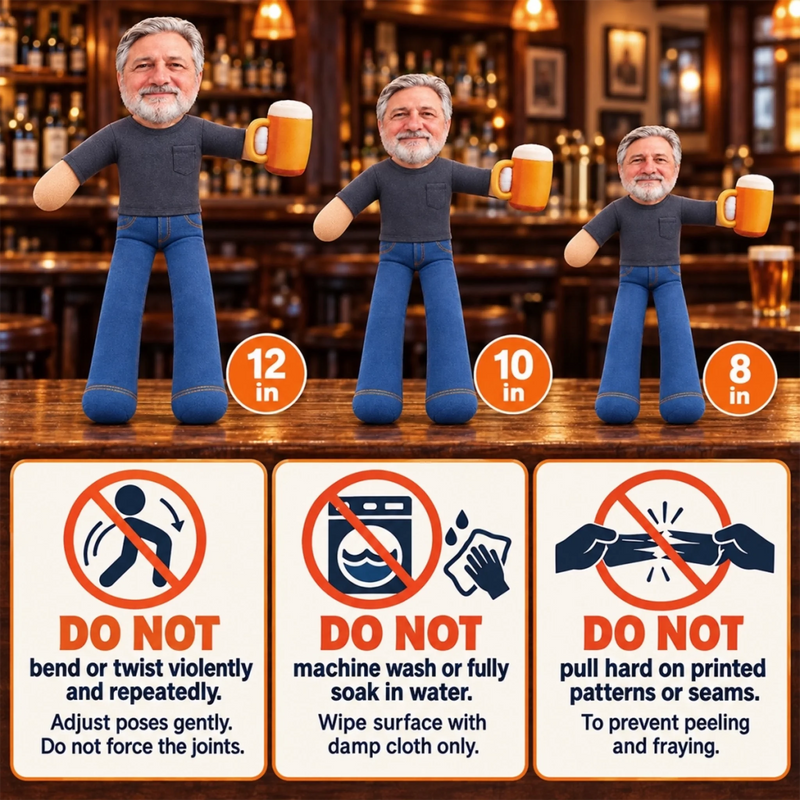 Custom Photo Beer Buddy Gifts for Men - Personalized Poseable Plush Doll