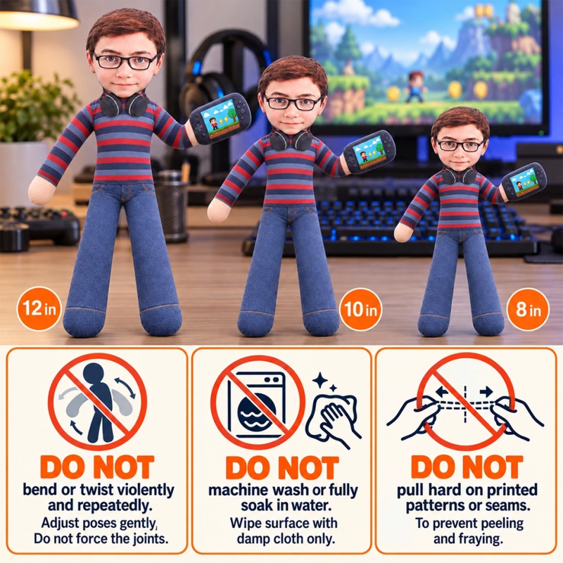 Custom Photo Gamer Gifts for Kids - Personalized Poseable Plush Doll