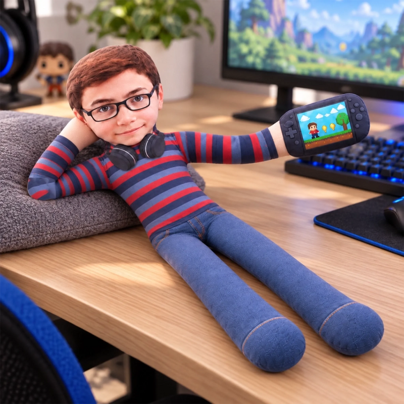 Custom Photo Gamer Gifts for Kids - Personalized Poseable Plush Doll