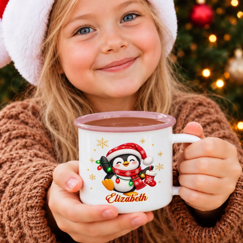 Custom Name Christmas Character Gifts for Family - Personalized Orange Enamel Mug