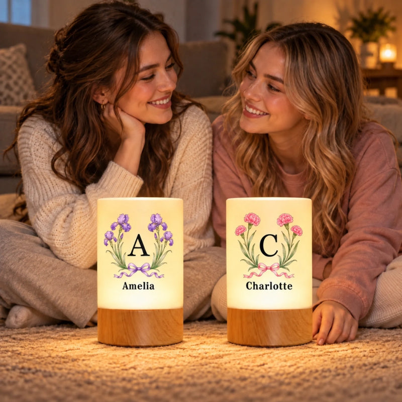 Custom Name Floral Initial Decor Gifts For Women - Personalized Dimmable Touch Night Light