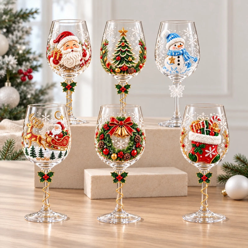 Custom Christmas Santa Snowman Wine Glasses Gifts For Family - Personalized Christmas Wine Glasses Set