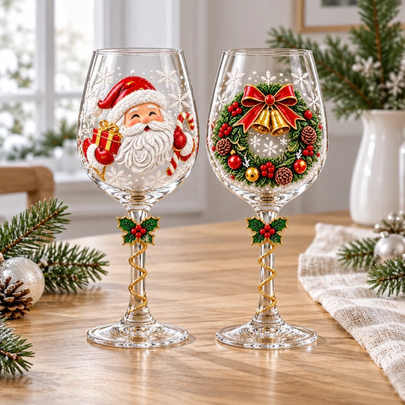 Custom Christmas Santa Snowman Wine Glasses Gifts For Family - Personalized Christmas Wine Glasses Set