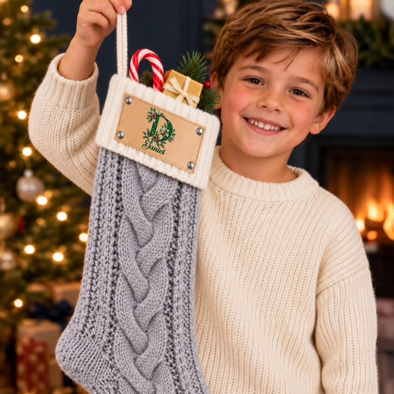 Custom Name Initial Christmas Gifts for Family - Personalized Leather Patch Stockings