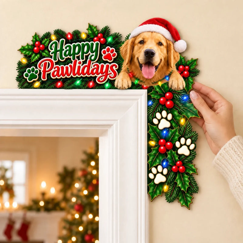 Custom Christmas Dog Decor for Pet Lovers - Personalized Wooden Door Topper