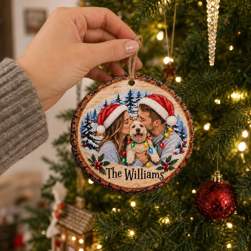 Custom Family Photo Christmas Keepsake Gifts - Personalized Wooden Ornament