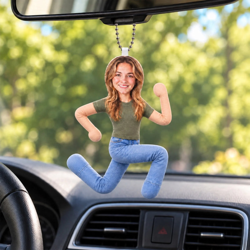 Custom Photo Funny Woman Car Decor Gifts For Family - Personalized Poseable Plush Doll Car Ornament