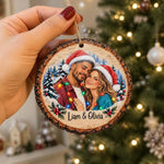 Custom Couple Photo Christmas Gifts - Personalized Wooden Ornament