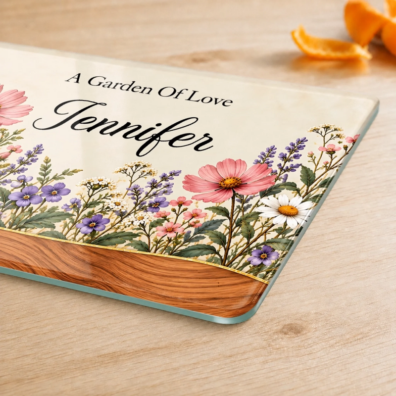 Custom Name Garden Of Love Gifts For Women - Personalized Glass Cutting Board