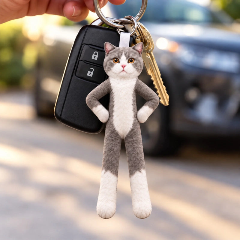 Custom Photo Funny Cat And Dog Gifts For Pet Lovers - Personalized Poseable Plush Doll Keychain