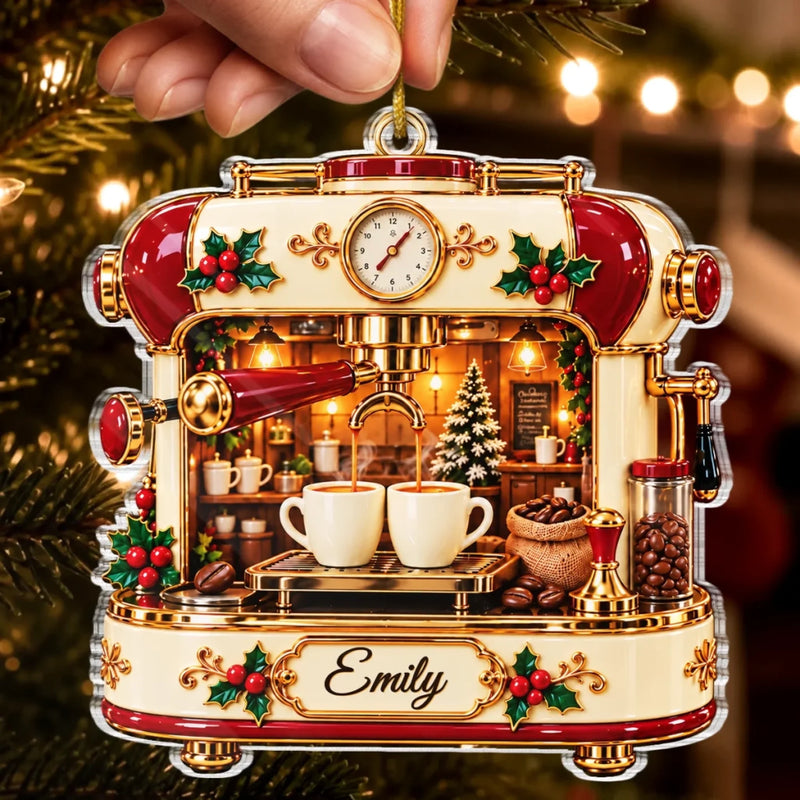 Custom Name Christmas Espresso Machine Gifts For Coffee Lovers - Personalized Acrylic Ornament