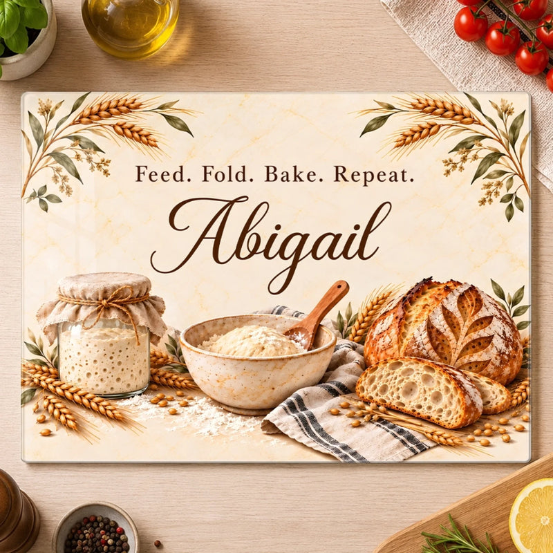 Custom Name Sourdough Baking Gifts For  Sourdough Bakers, Bread Bakers - Personalized Glass Cutting Board