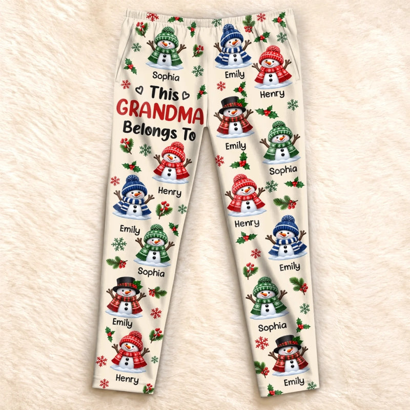Custom Name Christmas Snowman Gifts For Grandma And Grandpa - Personalized Pajamas Pants