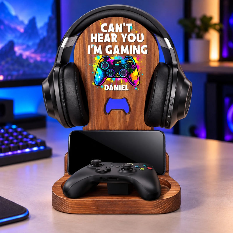 Custom Name Gaming Gifts for Gamers - Personalized Wooden Headset Stand