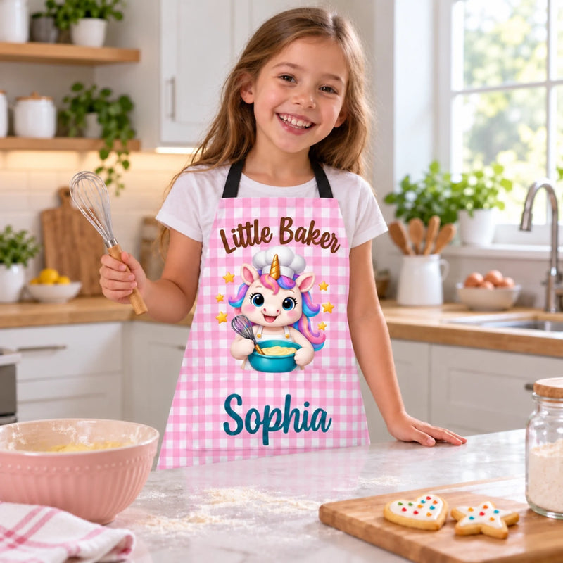 Custom Name Little Baker Gifts for Kids - Personalized Apron With Pocket