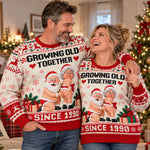 Custom Growing Old Together Christmas Gifts For Couples - Personalized Ugly Sweatshirt