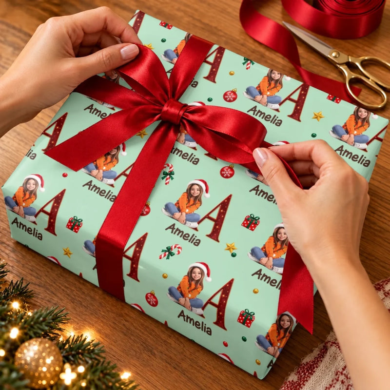 Custom Photo Name Christmas Gifts for Kids - Personalized Wrapping Paper