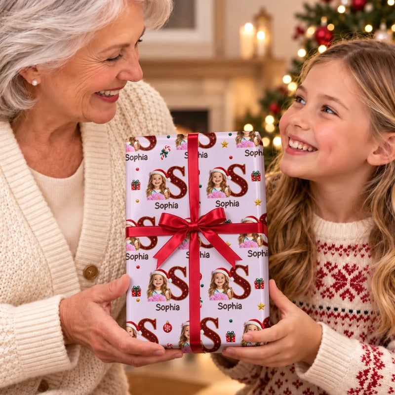 Custom Photo Name Christmas Gifts for Kids - Personalized Wrapping Paper