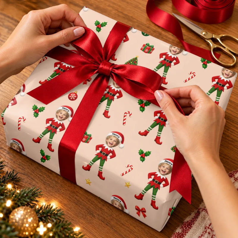 Custom Photo Christmas Elf Gifts for Kids - Personalized Wrapping Paper