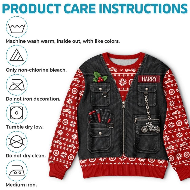 Custom Photo Biker Christmas Gifts for Men - Personalized Ugly Sweatshirt