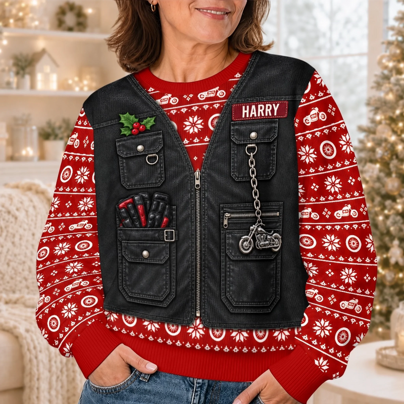 Custom Photo Biker Christmas Gifts for Men - Personalized Ugly Sweatshirt