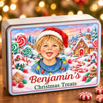 Custom Photo Christmas Treats Gifts for Kids - Personalized Metal Tin