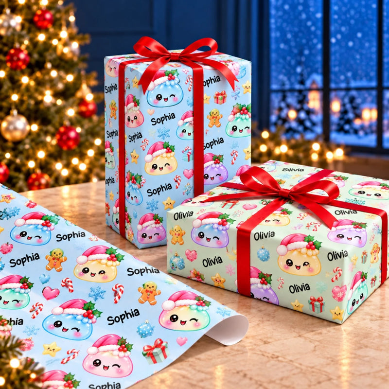 Custom Name Christmas Squishy Pattern Gifts For Kids, Family - Personalized Wrapping Paper