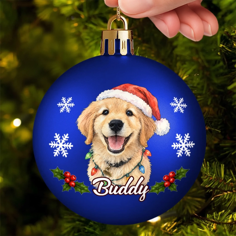 Custom Pet Photo Christmas Gifts For Pet Lovers - Personalized Full Wrap Ball Ornament