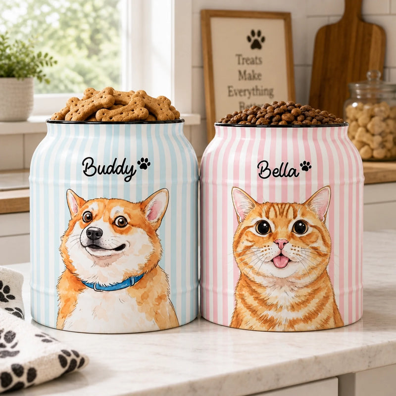 Custom Photo Watercolor Pet Portrait Gifts For Dog And Cat Lovers - Personalized Ceramic Cookie Jar