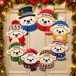 Custom Name Christmas Bear Family Decor - Personalized Shaped Wood Sign
