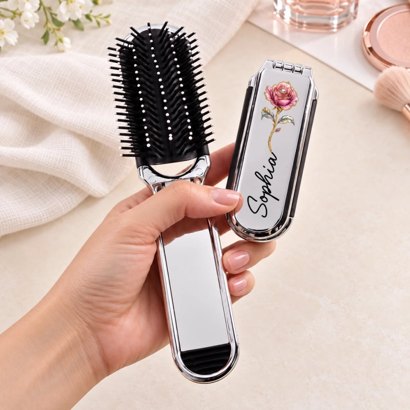 Custom Name Floral Gifts for Women - Personalized 2-In-1 Foldable Makeup Mirror