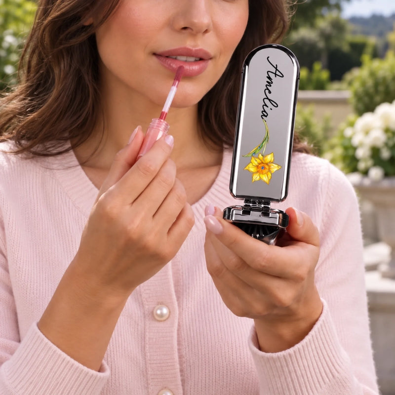 Custom Name Floral Gifts for Women - Personalized 2-In-1 Foldable Makeup Mirror