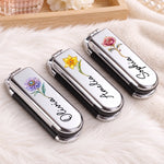Custom Name Floral Gifts for Women - Personalized 2-In-1 Foldable Makeup Mirror