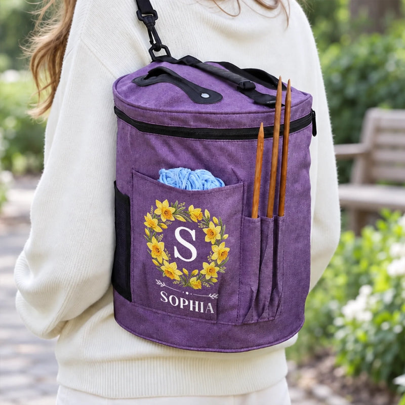 Custom Name Yarn Storage Gifts For Knitters, Women - Personalized Cylindrical Large Yarn Storage Bag