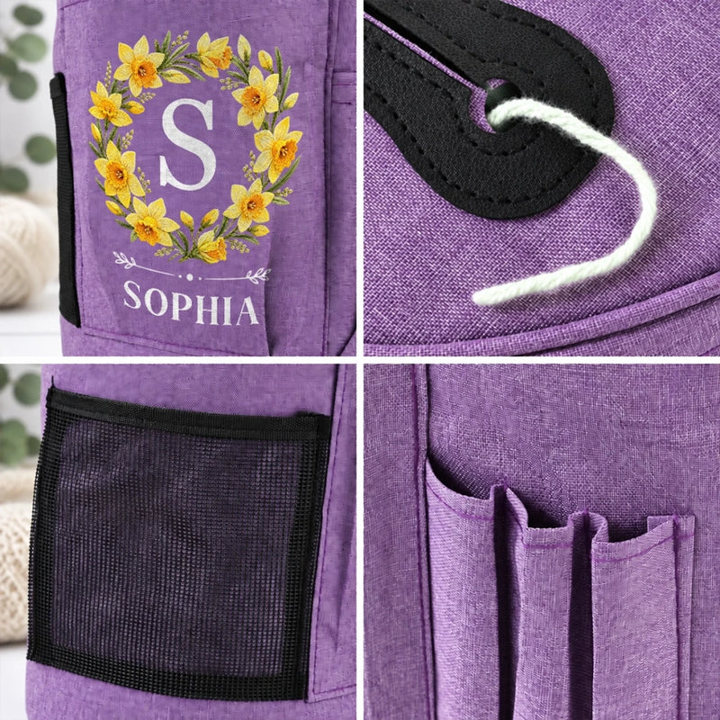 Custom Name Yarn Storage Gifts For Knitters, Women - Personalized Cylindrical Large Yarn Storage Bag