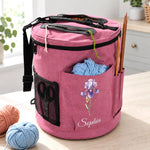 Custom Flower Yarn Storage Bag For Knitters, Women - Personalized Cylindrical Large Yarn Storage Bag
