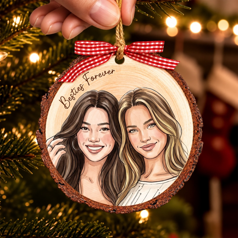 Custom Photo Best Friends Sisters Forever Gifts For Besties, Sisters, Best Friends - Personalized Wood Slice Ornament