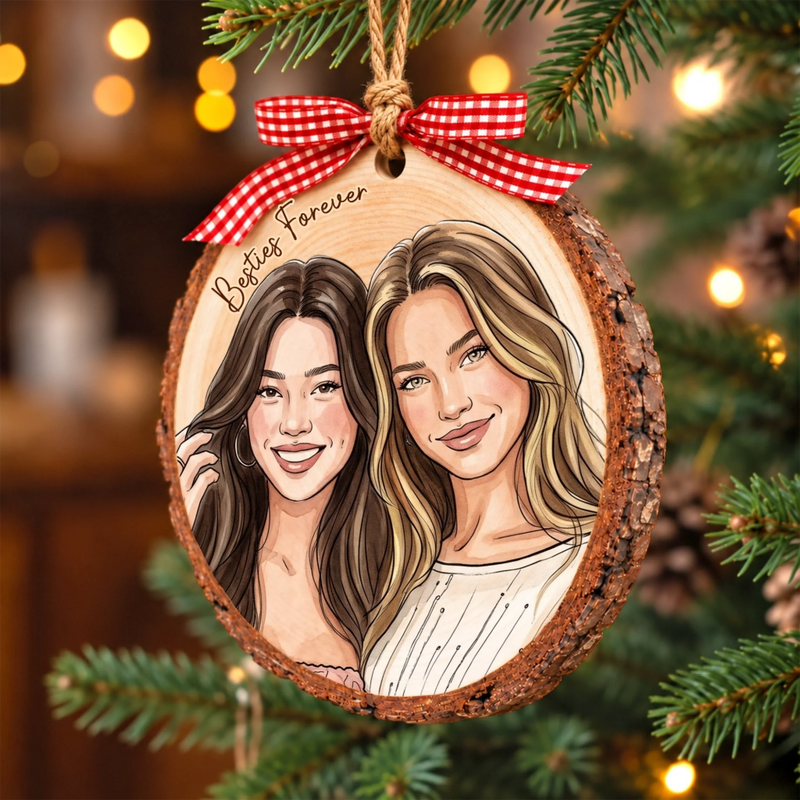 Custom Photo Best Friends Sisters Forever Gifts For Besties, Sisters, Best Friends - Personalized Wood Slice Ornament