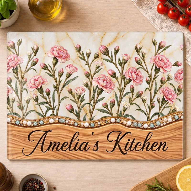 Custom Name Flower Garden Kitchen Decor Gifts For Her - Personalized Glass Cutting Board