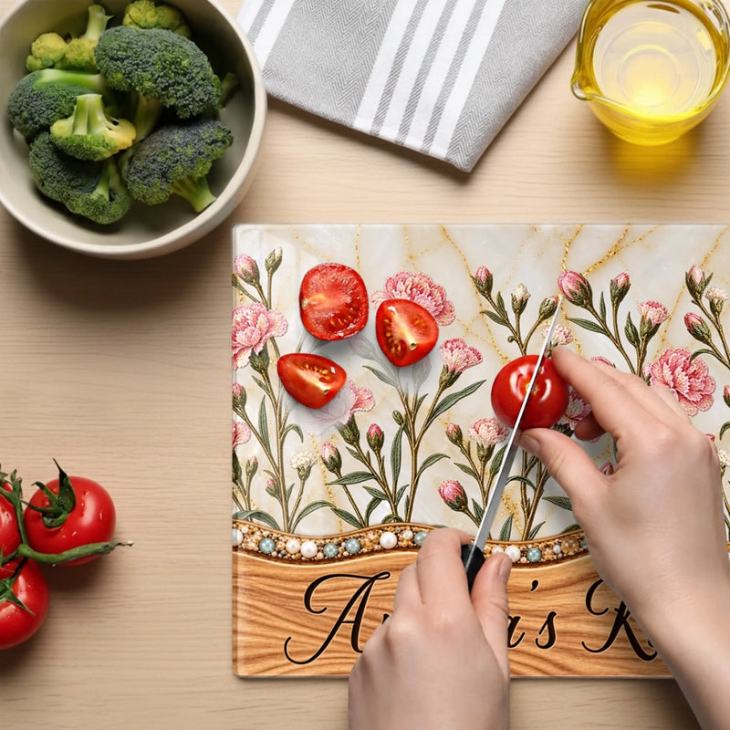 Custom Name Flower Garden Kitchen Decor Gifts For Her - Personalized Glass Cutting Board