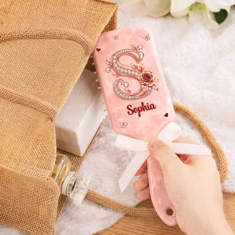 Custom Name Floral Initial Gifts For Women - Personalized Paddle Hair Brush
