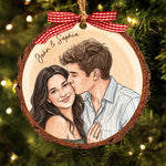Custom Photo Couple Christmas Gifts For Husband And Wife, Him And Her - Personalized Wood Slice Ornament